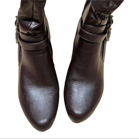 White Mountain Women's 7M faux fake leather dark espresso brown tall boots - Picture 10 of 12